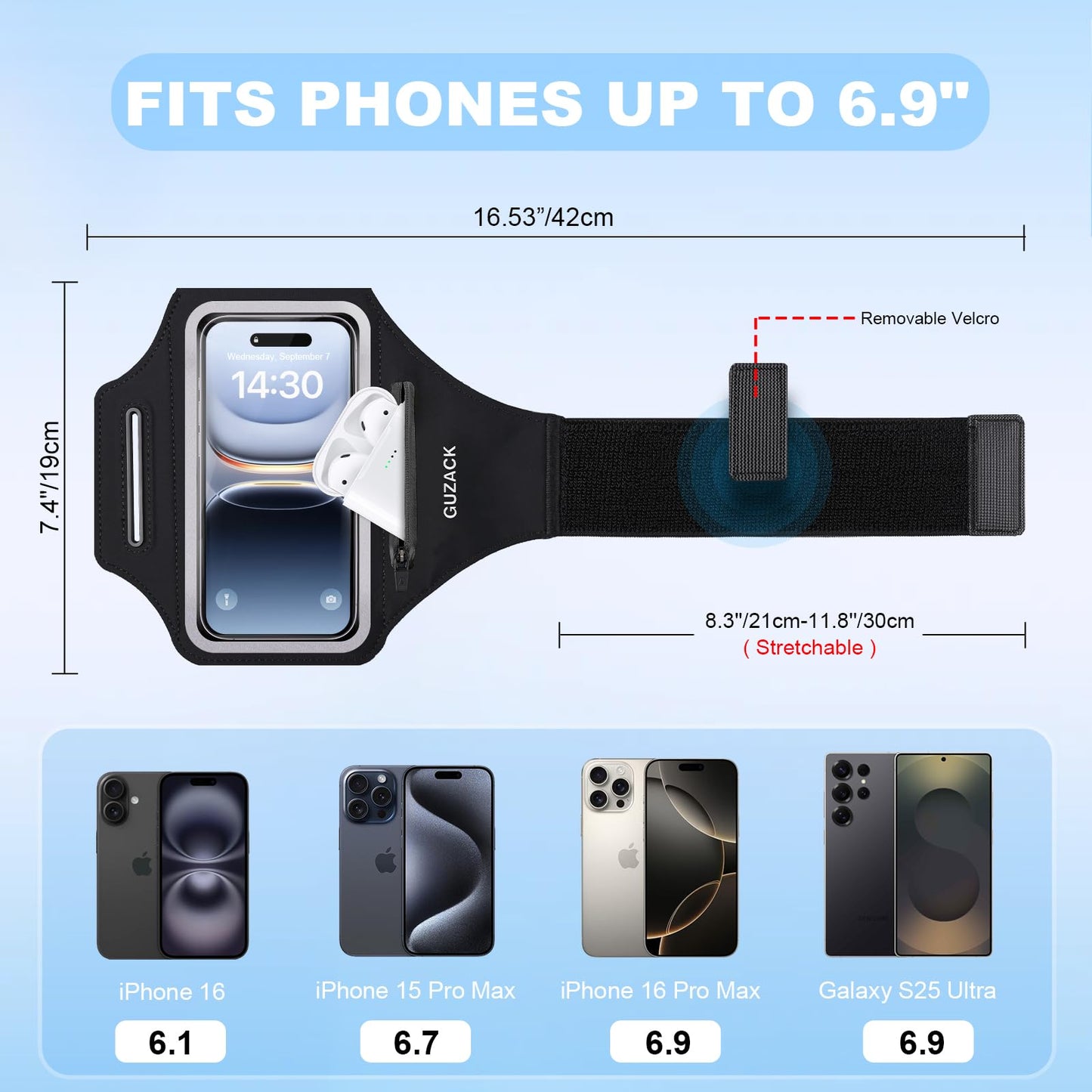 Running Armband with Earphone Pouch & Card Slot, Running Phone Holder for iPhone 17 16 15 14 Pro Max Plus Galaxy S25 S24 S23 Ultra, Up to 6.8" Phones"