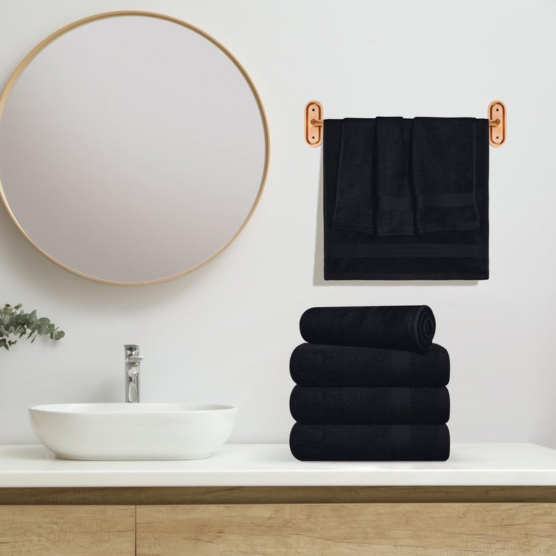 GLAMBURG Ultra Soft 6-Piece Hand Towel Set 16x28-100% Ringspun Cotton - Durable & Highly Absorbent Hand Towels - Ideal for use in Bathroom, Kitchen, Gym, Spa & General Cleaning - Black