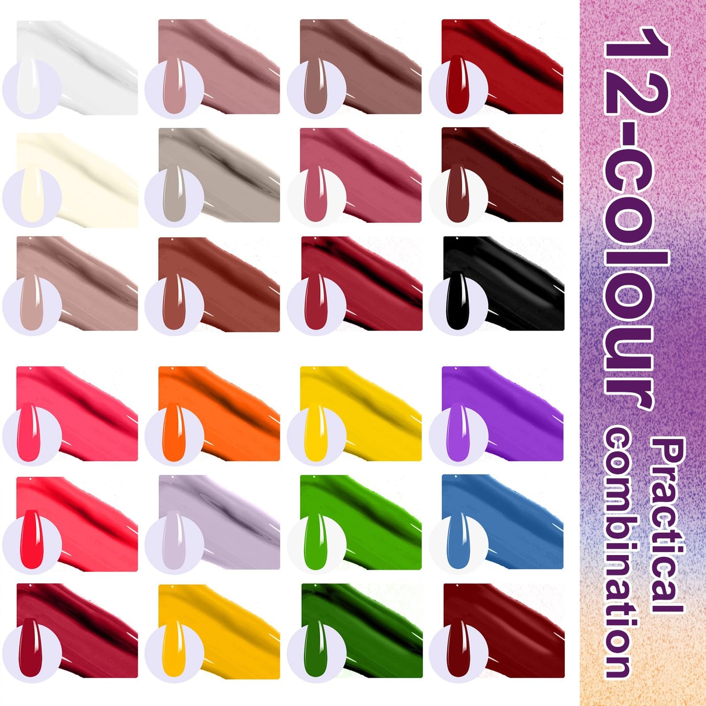 U-Shinein 24 Colors Gradient Nail Gel Palette Set, Hema ＆ TPO Free Bright Nude Black White Pink Green Ombre Gel Nail for Pigment Painting Pat Nails Gel Kit, Perfect with Salon Pro DIY Home Nail Art