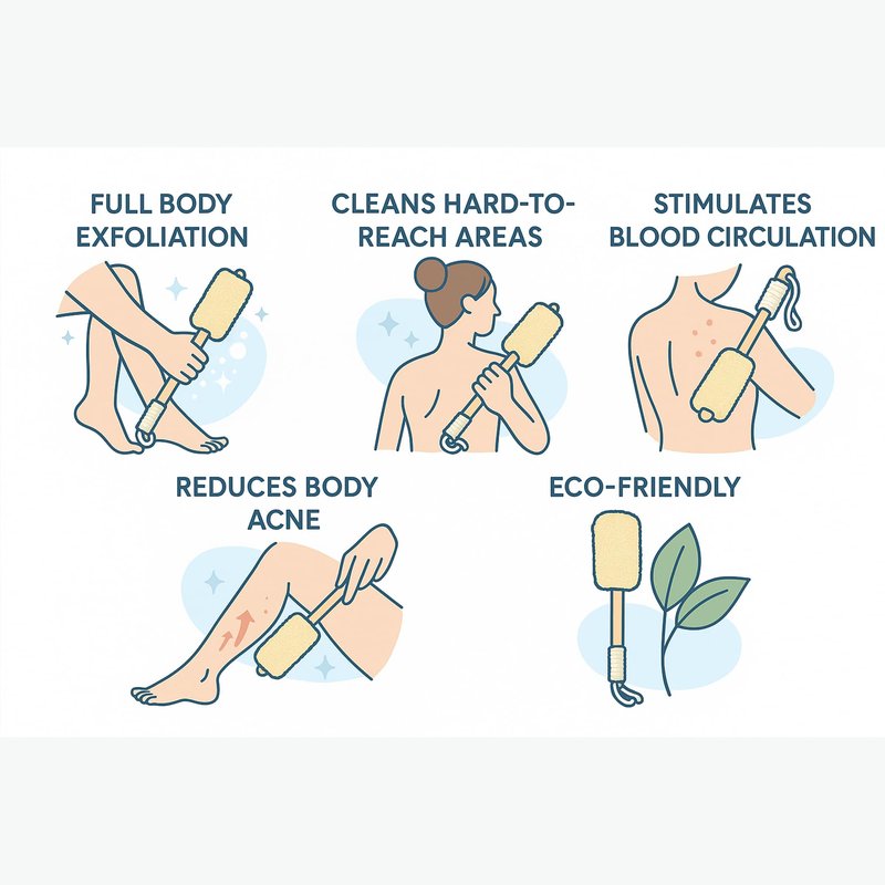 Natural Loofah Back Scrubber with Long Handle 2 Pcs – Natural Loofah Sponge & Brush for Men Women – Loofah with Handle for Bath & Shower, Exfoliating Back Loofa