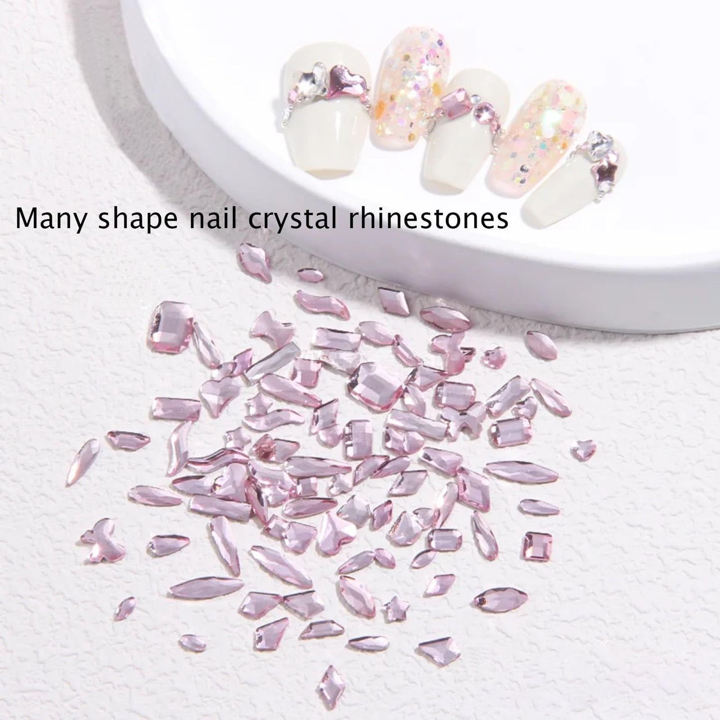 Kaipheiquan Light Pink Nail Rhinestones Kit, 18 Types of 900 Special-Shaped Nail Diamonds + 3200 Flat-Bottomed Nail Rhinestones, Nail Crystal Rhinestones for Manicure with Tweezer + Pickup Pen