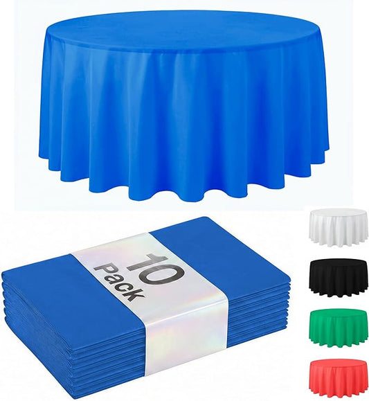 Auros Premium Plastic Tablecloths 10 Pack, 84'' Round Disposable Table Covers, Thick & Durable, Waterproof & Spill-Proof, Easy Cleanup for Parties, Wedding, Picnic, Sky Blue