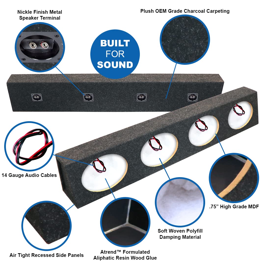Atrend Bbox Quad 6x9 Unloaded Sealed Speaker Box, Premium MDF Angled Enclosure for Four 6x9 Speakers w/ Pre-Wired Leads & Polyfill, Custom DIY Car Audio for Truck/SUV