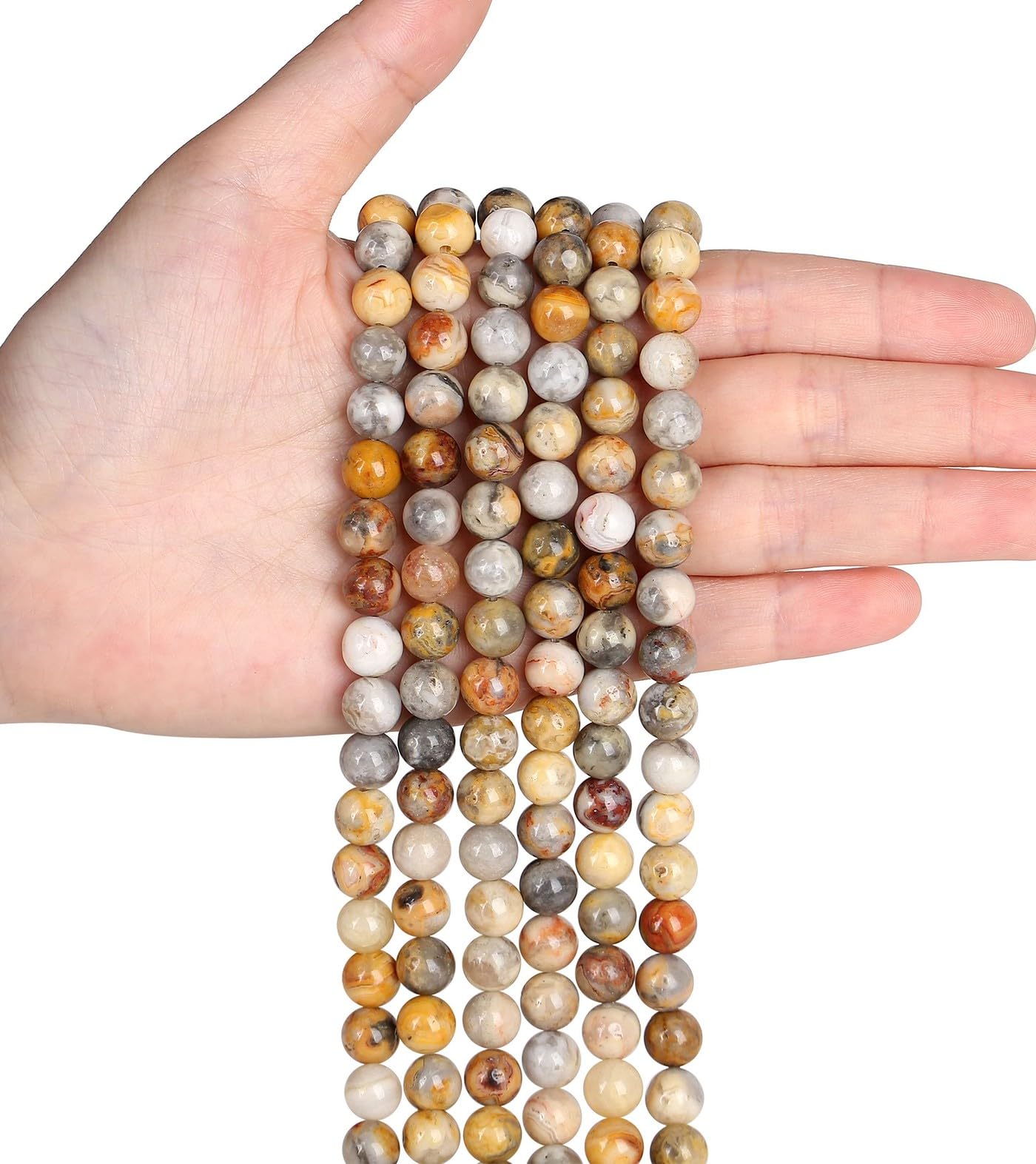LAIDANLA Yellow Crazy Lace Agate 8mm Natural Stone Beads Round Loose Gemstone Stone Beads for DIY Bracelet Necklace Earrings Jewelry Making Polishing Beading 96PCS 2 Strand 32"