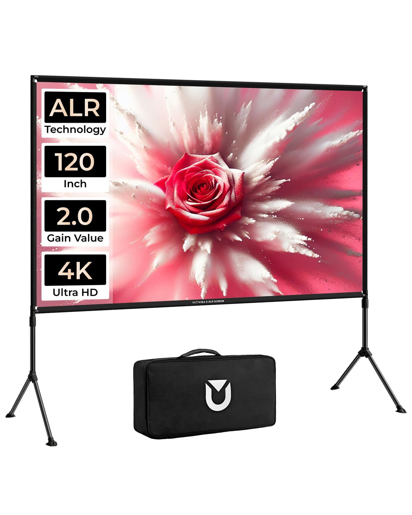 ULTIMEA 120 inch E-ALR Projector Screen with Stand, 80% ALR Portable Silver Projector Screen 2.0 Gain Value for Outdoor Daytime & Home Theater, 4K Full HD Movie Screen, Photon 120