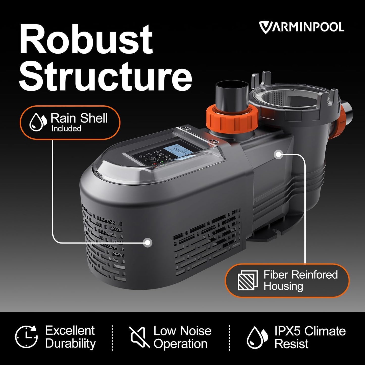 VARMINPOOL Variable Speed Pool Pump Inground, 2.5HP, 10567GPH High Flow Energy Efficient Pool Pump for Above Ground Pool, Programmable Timer, Rain Cover, 220V, Large Filter Basket