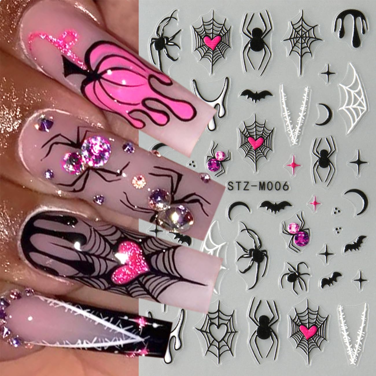 Halloween Bat Spider Nail Stickers for Nail Art Cute Halloween Nail Art Stickers 3D Self-Adhesive Gothic Skull Ghost Design Decals Halloween Nail Art Decoration for Women DIY Holiday Manicure 5 Sheets
