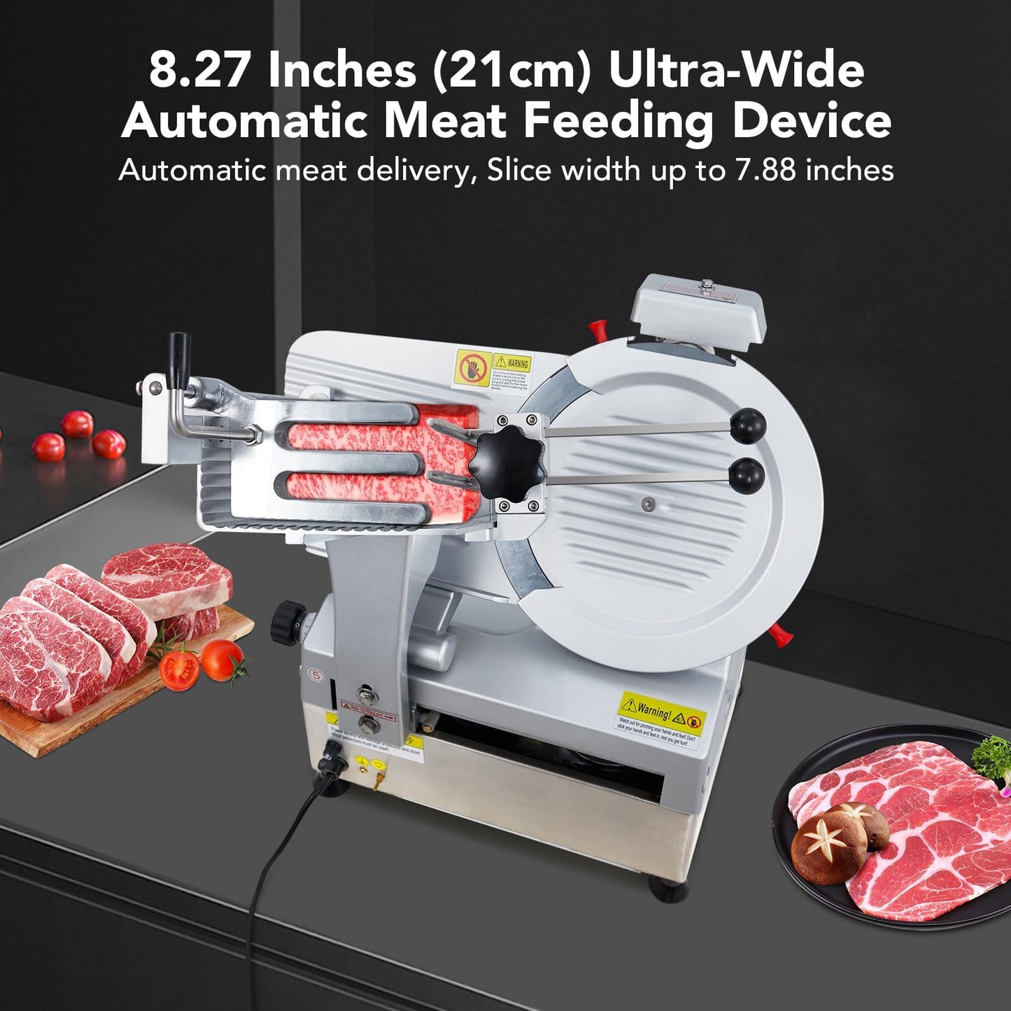 Commercial Automatic Deli Meat Slicer for Home & Kitchen – 550W Dual Motors, 12" Carbon Steel Blade, 0-14mm Adjustable Cut, Built-In Sharpener, Aluminum-Magnesium Alloy Body, Safety Features Included