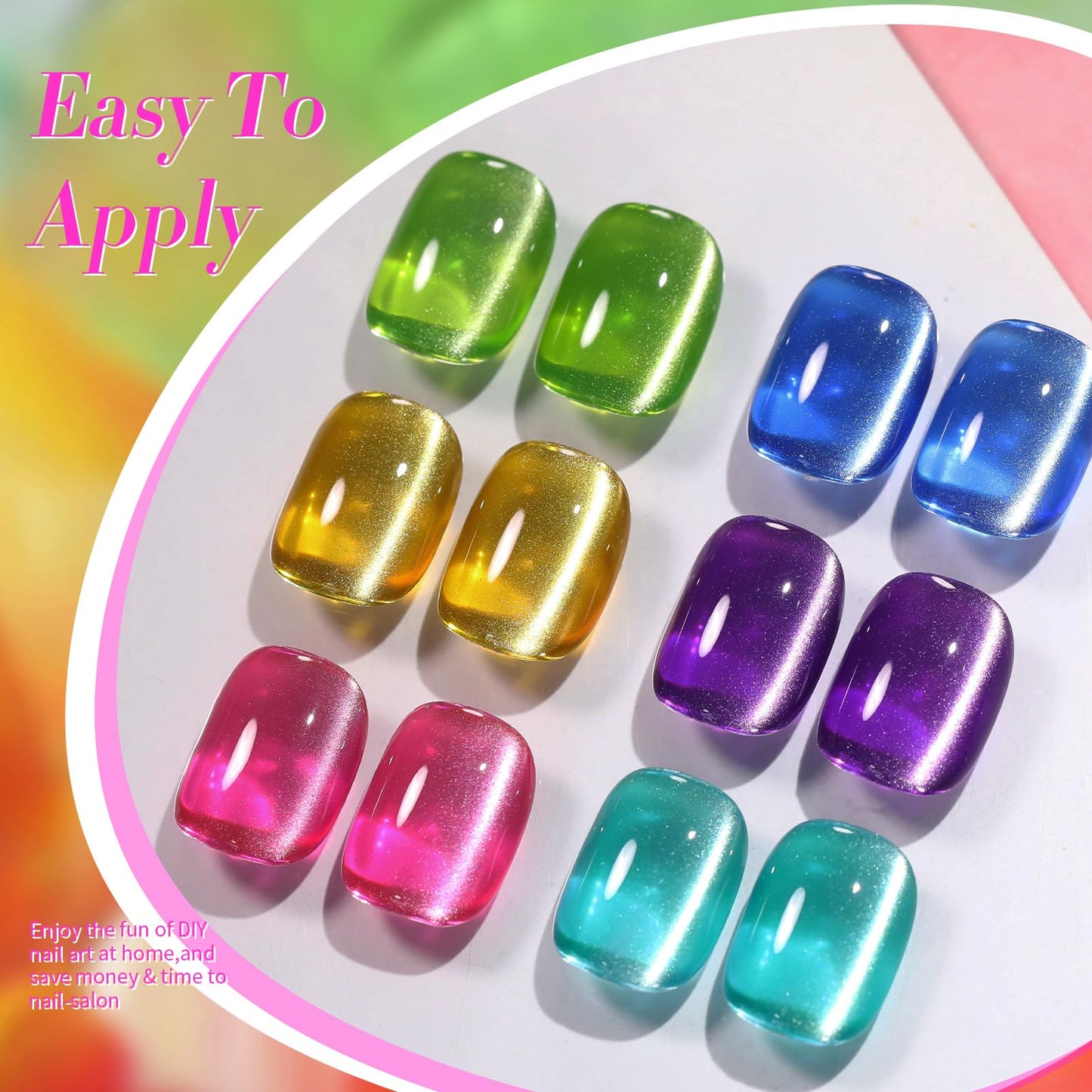 Born Pretty Cat Magnetic Eye Gel Nail Polish Neon Glazed Glass Crystal Magnetic Gel Spring Summer Yellow Green Pink Blue Purple Translucent Gel Polish Set Manicure Nail Art DIY at Home