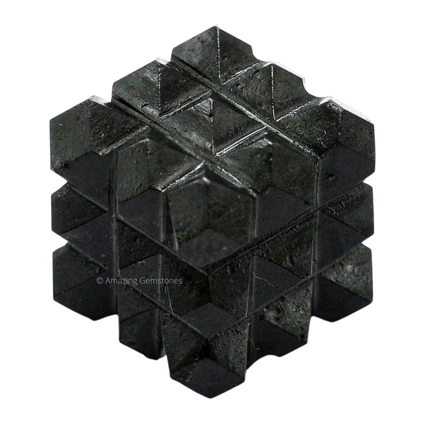 Amazing Gemstone Black Tourmaline Crystal Cube with 54 Pyramid - 1" Mini Lemurian Pyramid Cube Figurine of Natural Stone Pyramid for Meditation, Reiki, Chakra Balancing Vastu Pooja and Crystal Grids