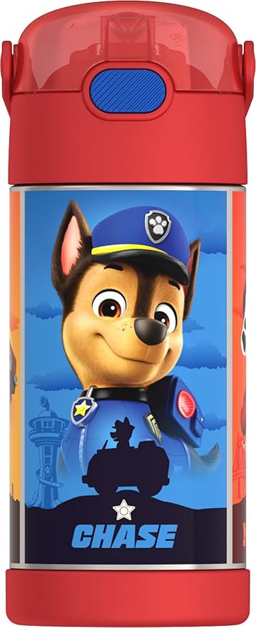 THERMOS FUNTAINER Water Bottle with Straw - 12 Ounce - Kids Stainless Steel Vacuum Insulated Water Bottle with Lid, Paw Patrol