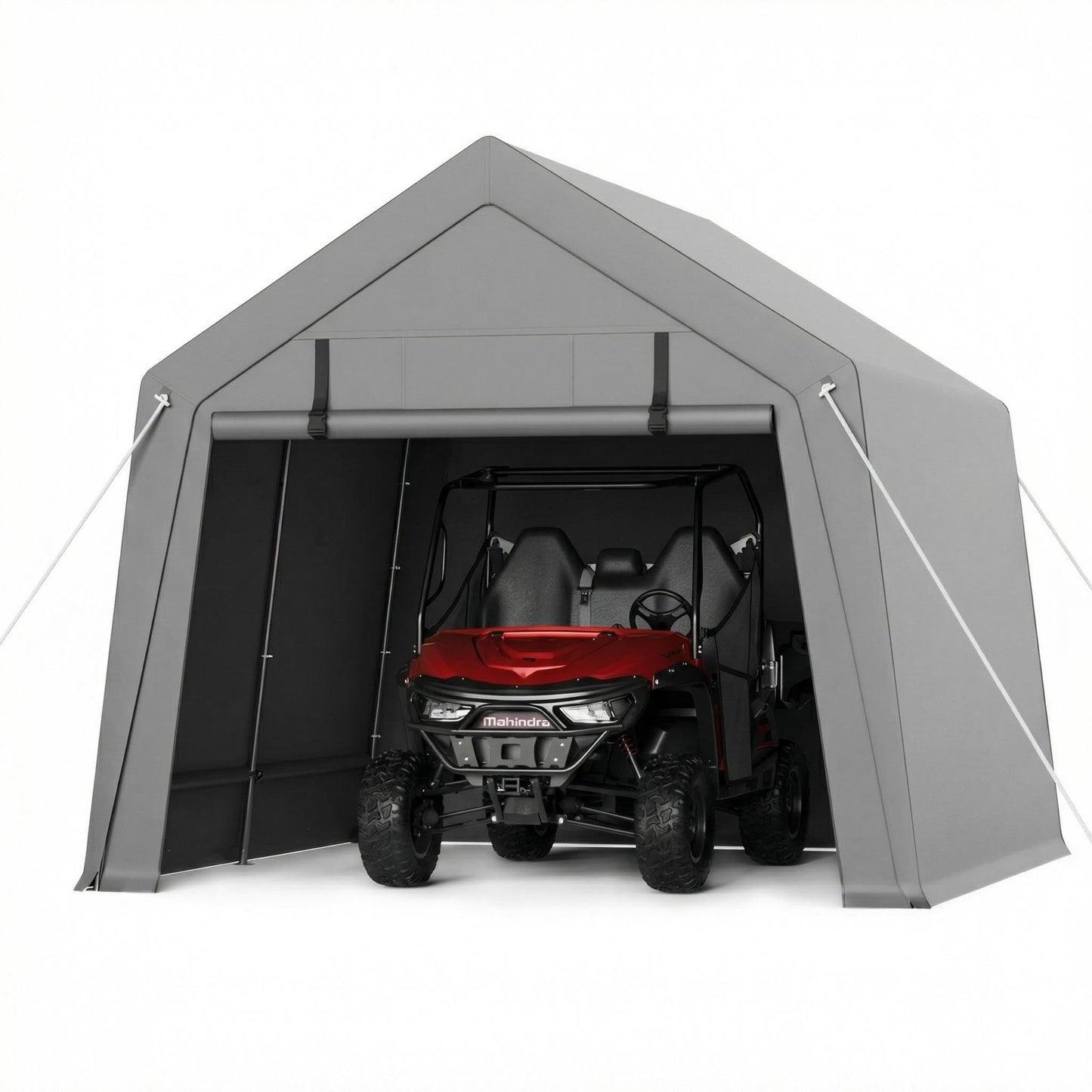 GarveeHome 10 x 10 Ft Carport Storage Shed, Portable Garage with Roll-Up Zipper Door, Heavy Duty Waterproof Tarp, Storage for Motorcycle, Bike, Firewood, Garden Tools, Grey