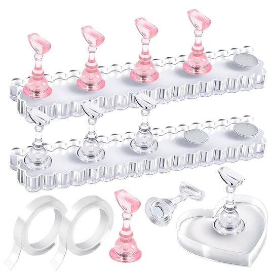 Fandamei Nail Stand, 2 Set Nail Holder for Painting Nails, Nail Stand for Press on, Press on Nail Stand for Practice, Magnetic Acrylic Nail Display Stands for Nail Art with Double-Sided Tape