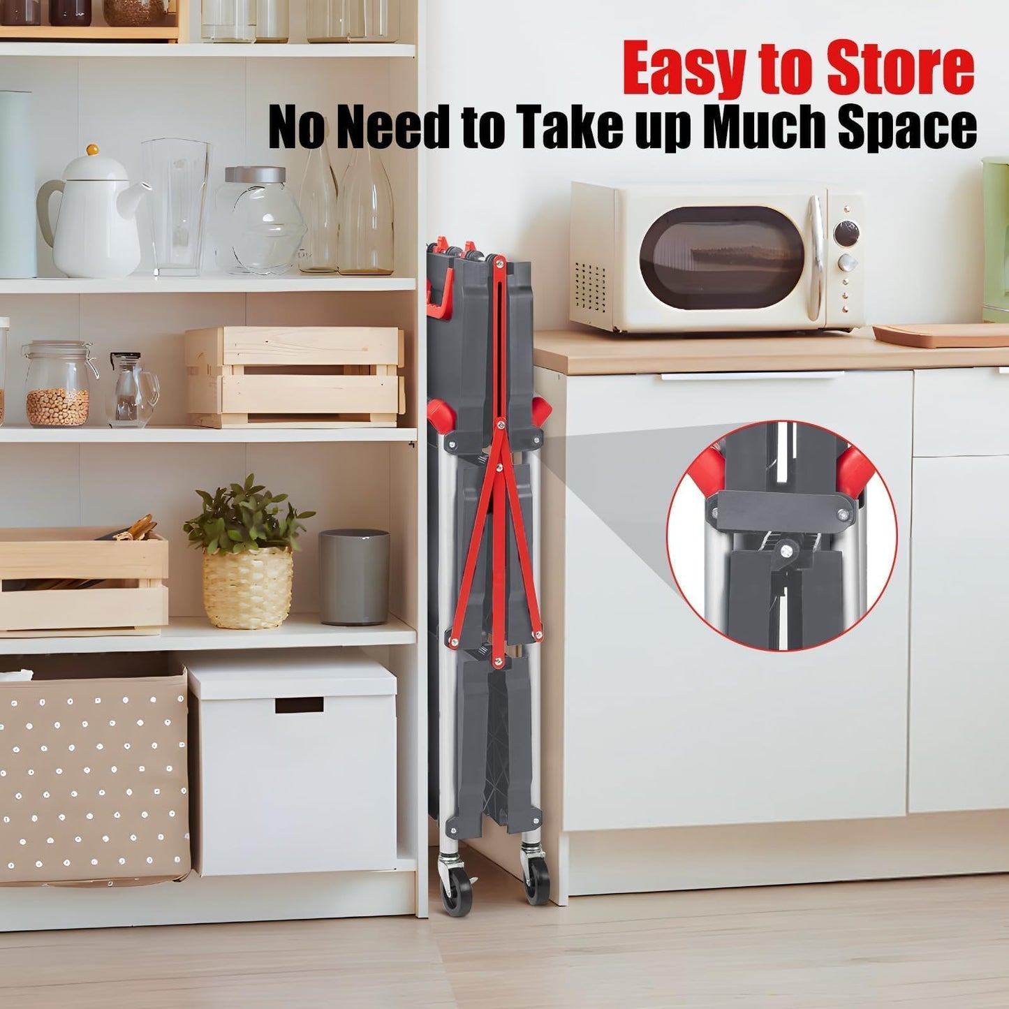 3-Tier Holds Foldable Utility Carts, Collapsible Service Rolling Carts with Wheels， for Home, Office, Garage, and Warehouse，No Installation Required