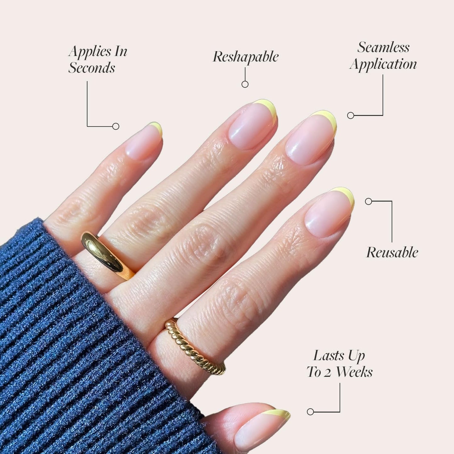 Glamnetic Press On Nails - French Butter | Short Round Fake Nails with Yellow French Tips and Glossy Finish, Salon Quality | 15 Sizes - 30 Nail Kit with Glue