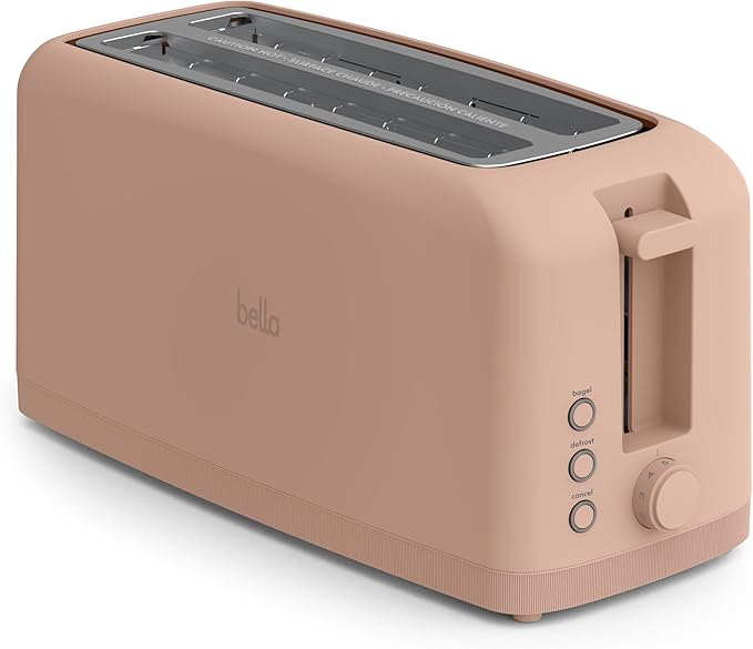 bella 4 Slice Slim Toaster, Fits-anywhereâ¢ Kitchenware, 6 Setting Shade Control with Reheat & Cancel Buttons, Fits Sourdough, 10â Long Slot, Anti Jam & Auto Shutoff, 900 Watt, Blossom