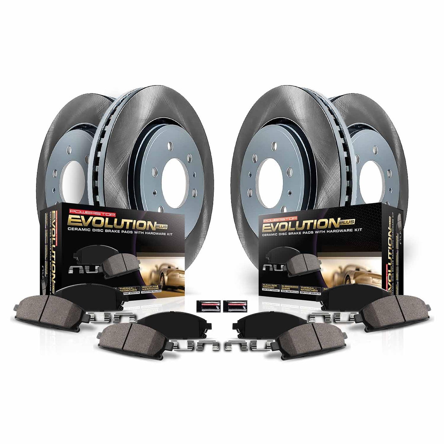 PowerStop Front and Rear Brake Kit For Ram 1500 2019-25 - Ceramic Brake Pads + Semi Coated Rotors Replacement, SC8182