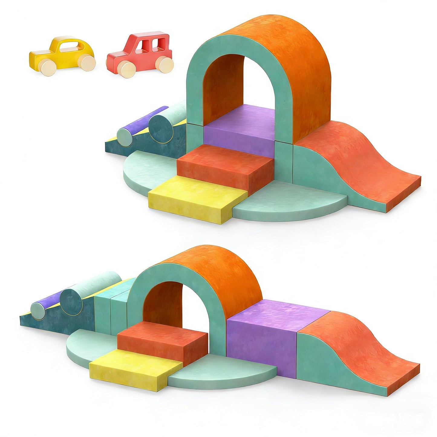 Yaofala Foam Climbing Blocks for Toddlers, 12 PCS Colourful Toddler Climbing Toys Indoor, Soft Play Set with Toy Car, Flexible Crawling and Sliding Climbing Blocks