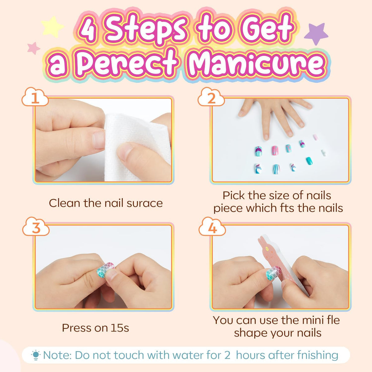Modelones Press on Nails for Kids 144Pcs 6 Pack Children Acrylic Fake Nails Pre-glue Full Cover Glitter Gradient Color Cloud Heart Short False Nail Art Kits Sets Christmas Gifts for Kids Girls