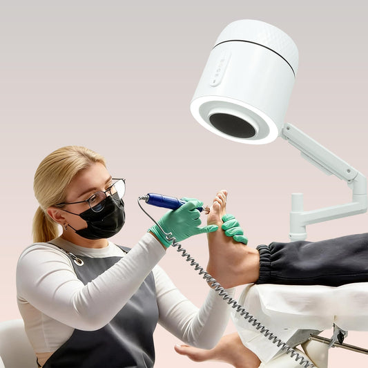 200W Pedicure Nail Dust Collector, Professonal Overhead Manicure Vacuum Cleaner Extractor with Clamp for Salon Acrylic Nails, Built-in Led 3500 Lumen Dimmable Nail Lamp (2PCS H13 HEPA Filters)