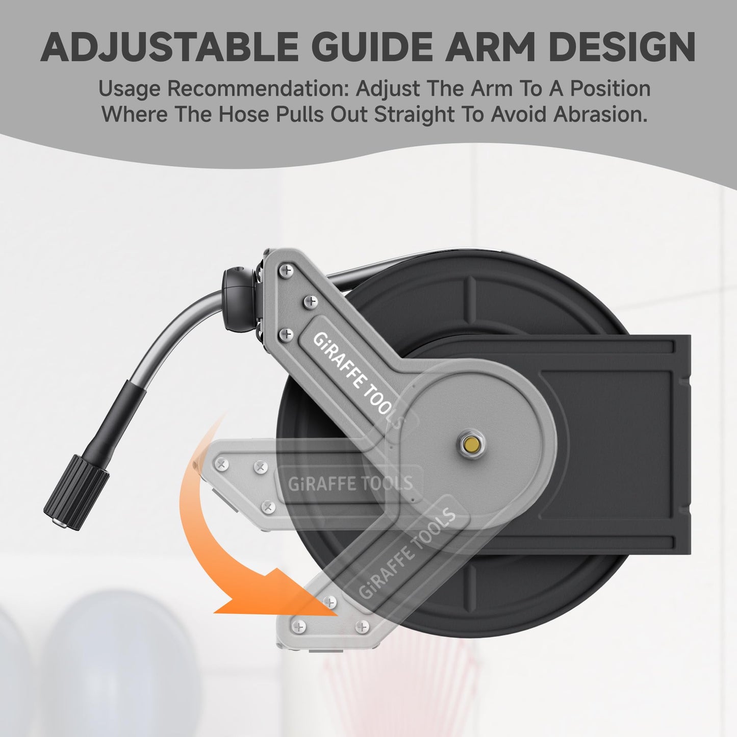 Giraffe Tools Pressure Washer Hose Reel with 1/4" × 60ft Hose, Retractable Power Washer Hose Reel, Heavy Duty Hose Reel, Auto Rewind, Wall Mounted, 4000 PSI