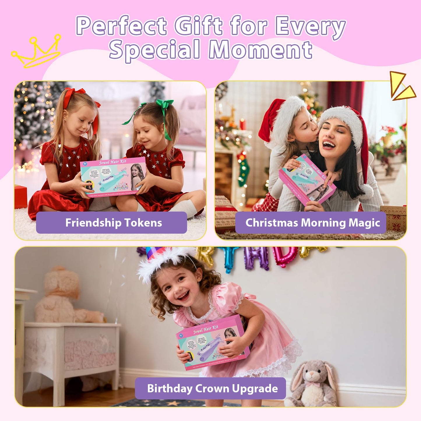 kidzkube Hair Gem Stamper Kit, Bling Hair Jewels for Girls Toys, Hair Styling Tool with Reusable Shining Diamonds, Birthday Gifts Toys for Girls Ages 3 4 5 6 8-12 (Purple)