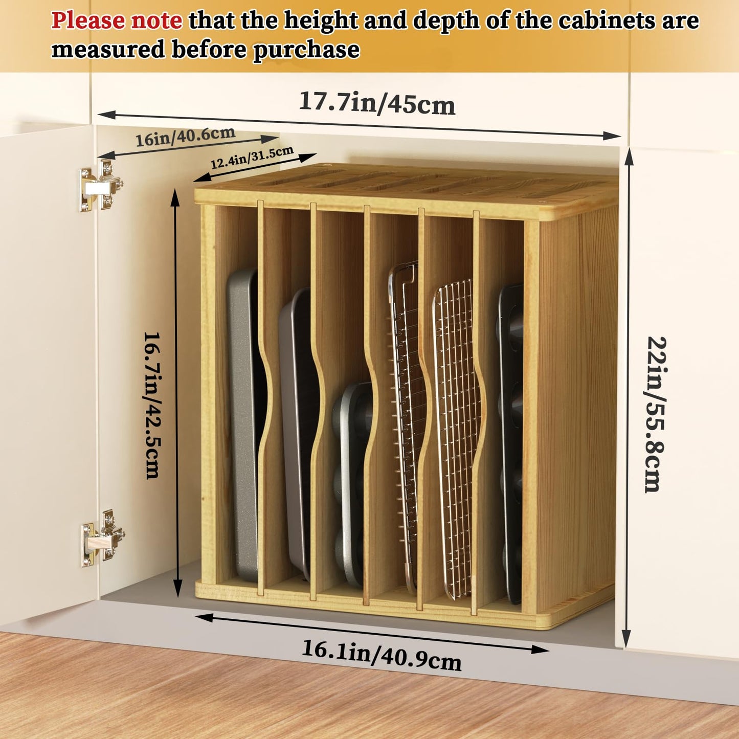 sandpaint 7 Tier Wooden Tray Dividers for Cabinets, Kitchen Cookie Sheet Organizer for Cabinet, Vertical pans, Baking trays, Cutting Board