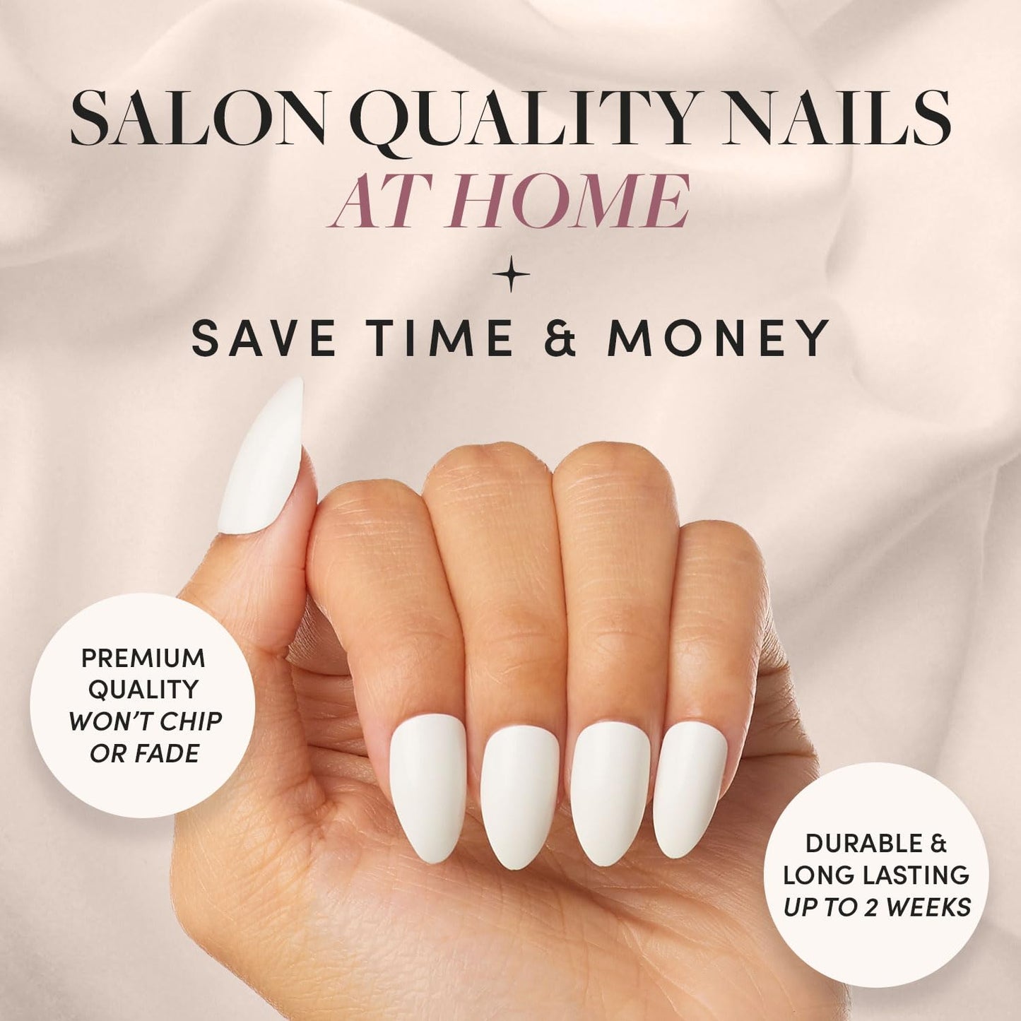 Glamnetic Press-On Nails Bundle - 'Til Death & Angel | Ombre 3D Lace Short Almond Fake Nails | Opaque White Short Almond Nails | Durable, Salon-Quality Nail Kits