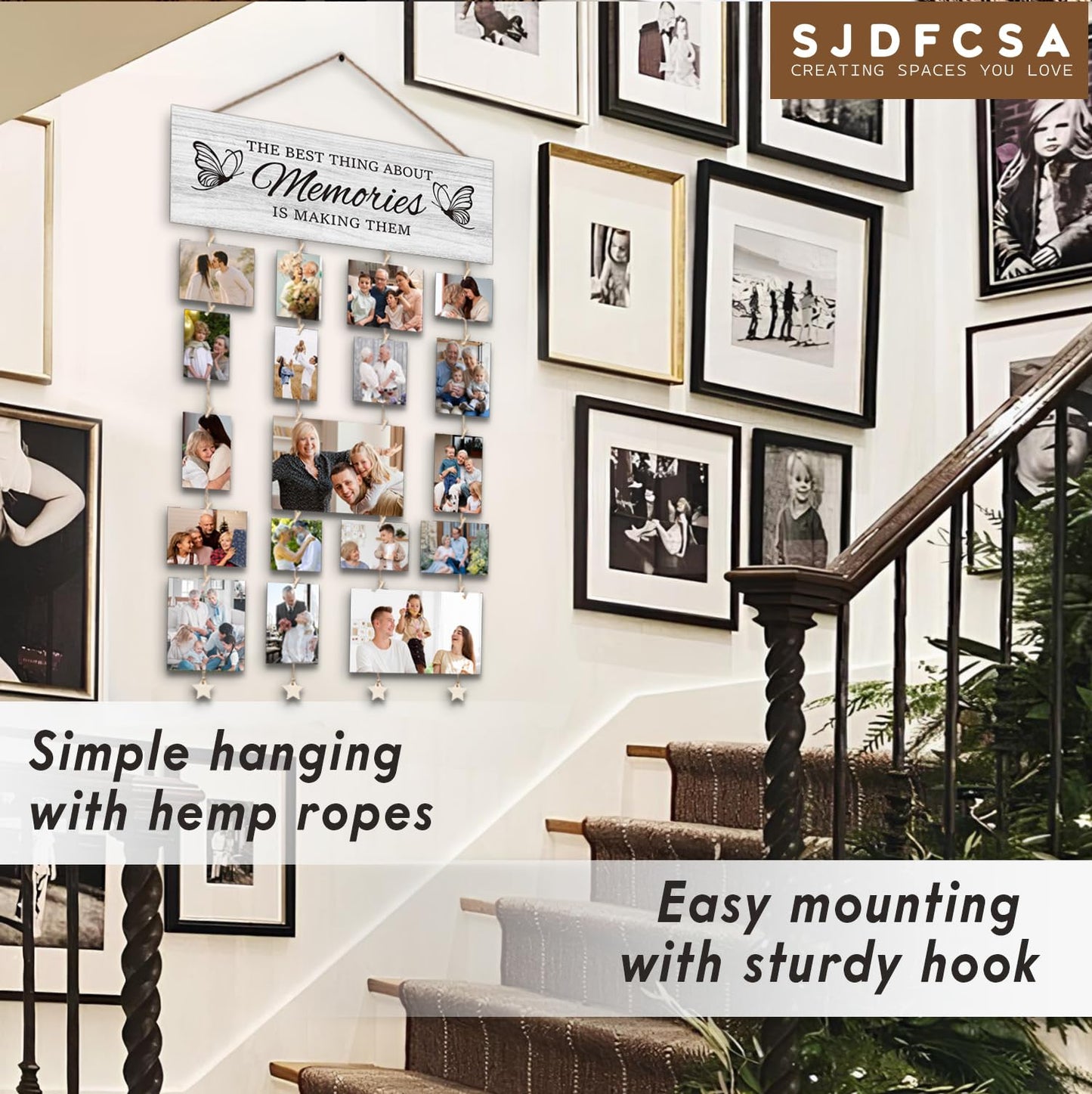 SJDFCSA Family Picture Frames Collage Photo Hanging Display Picture Board Christmas Gifts for Grandparents Mom Women, the Best Thing About Memories is Making Them Home Living Room Bedroom Wall Decor