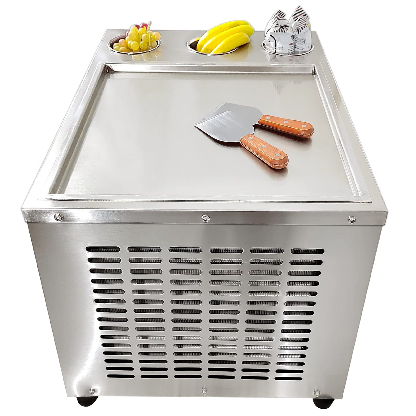 Kolice Countertop Commercial 18x18 inches Single Square Fried Ice Cream Machine with 3 Tanks, Roll Ice Cream Machine AUTO DEFROST, PCB of Smart AI Temp. Controller