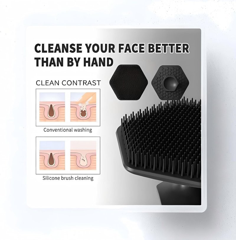 Silicone Face Scrubber for Men – Gentle Exfoliating & Deep Cleansing Pad for Facial Wash, Pore Cleaning, Beard Care & Dead Skin Removal (Black)