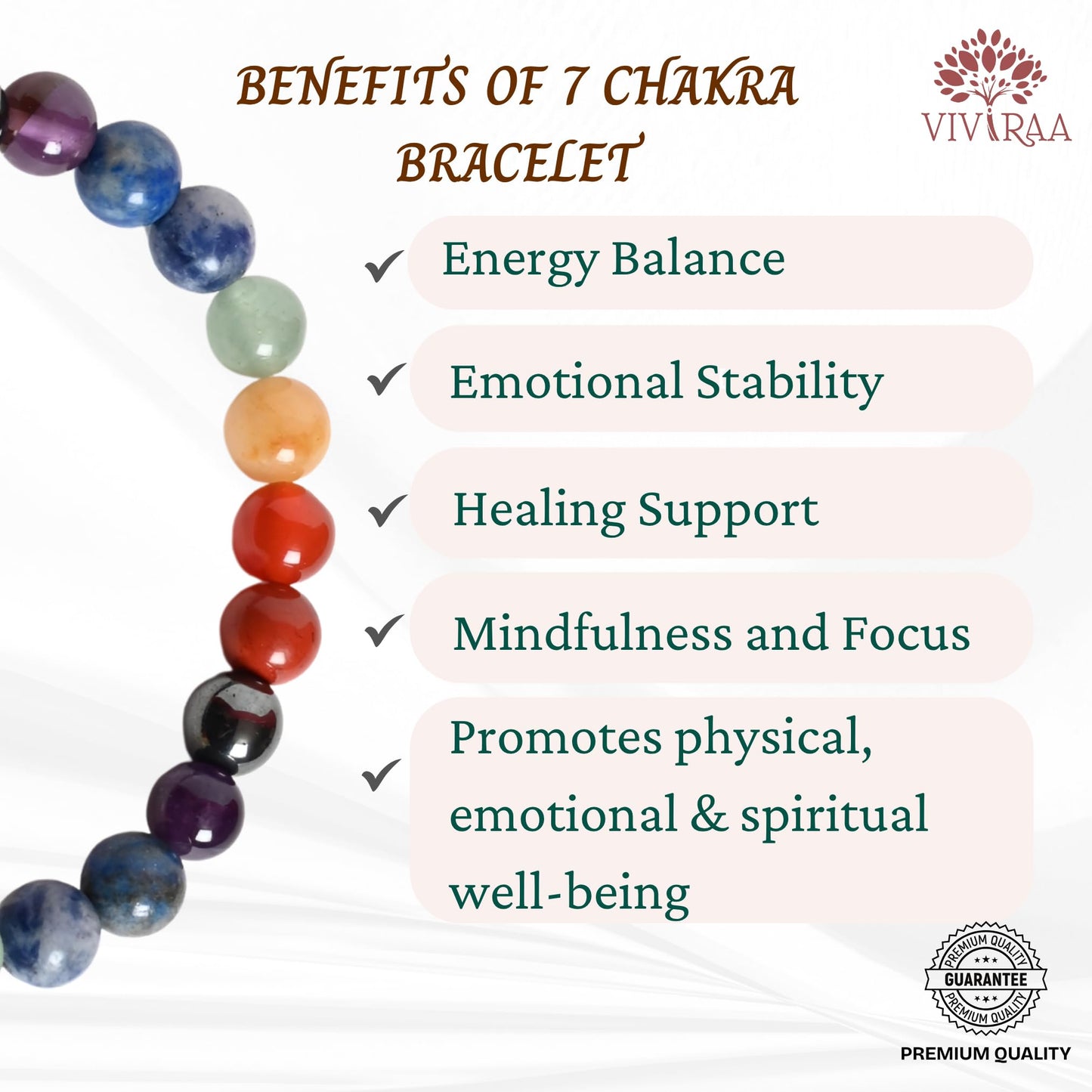 VIVIRAA 7 Chakra Bracelet - Handmade Healing Crystal & Gemstone Bracelet for Spiritual Balance, Positivity, Good Luck, Money & Prosperity | Unique Gift for Women/Mom (7 Chakra - MultiColor)
