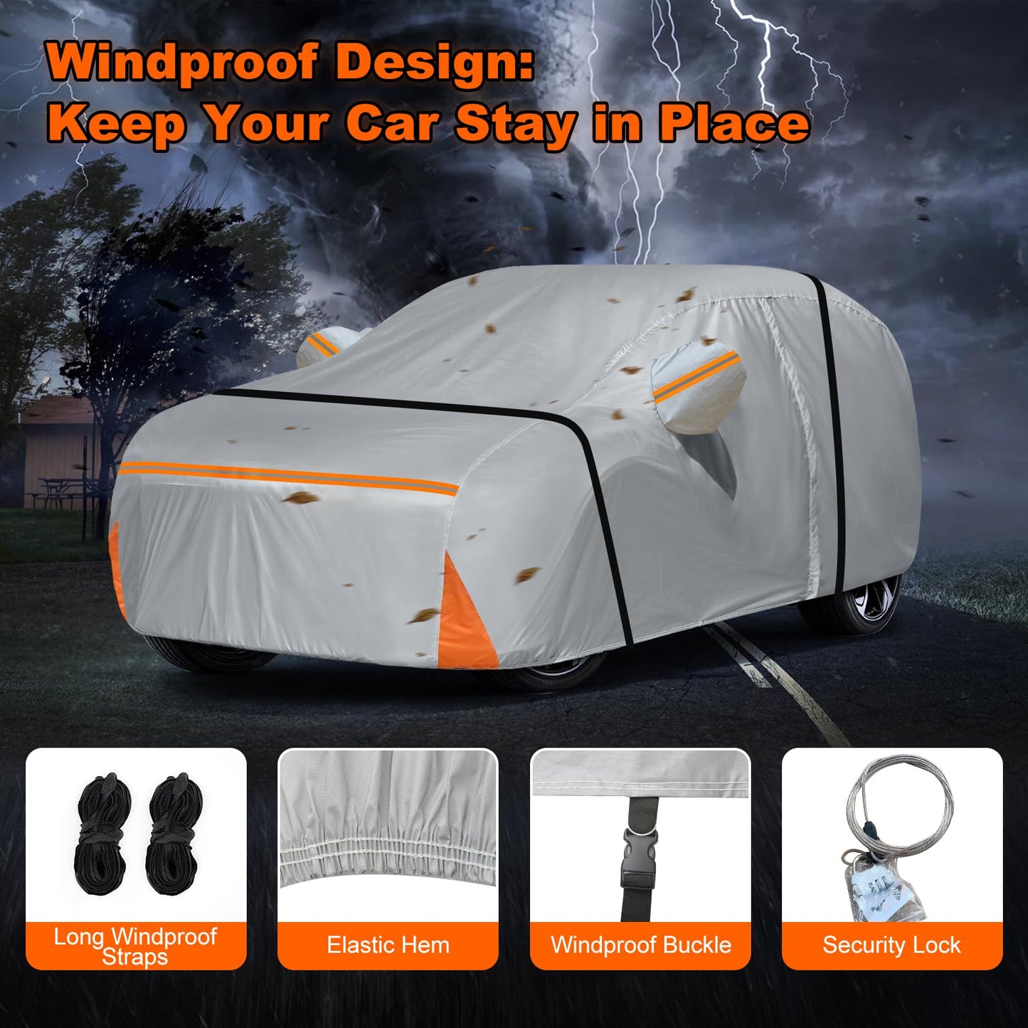Car Cover for 2007-2026 Chevy Suburban/Cadillac Escalade ESV/GMC Yukon XL, Waterproof Custom-fit All Weather Sun Rain UV Dust Snow Protection Outdoor Car Cover with Door Zipper and Cotton Lining-Grey