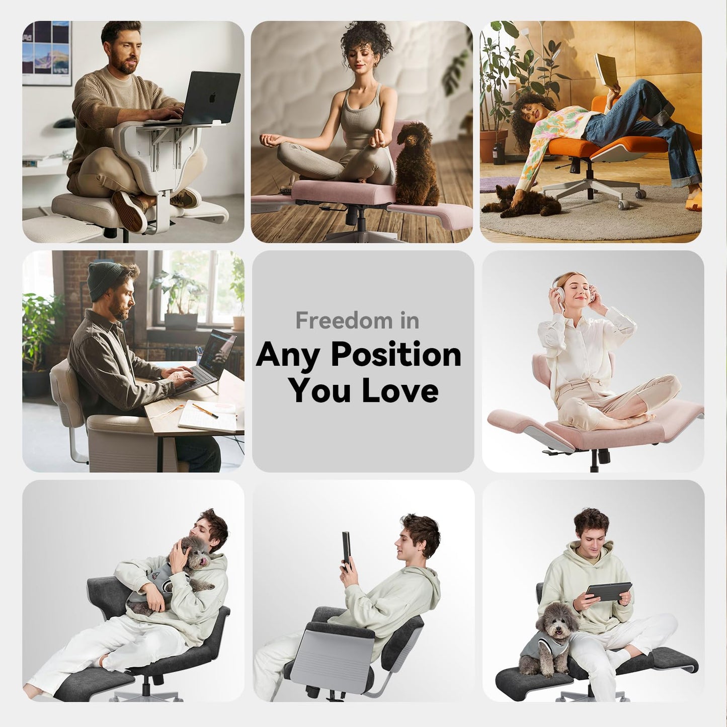 Newtral Criss Cross Chair with Wheels & Armrests, Ultimate Cross Legged Office Chair with Hidden Tray, Multi-Position Recliner Vanity, Ideal for Home Office, Bedroom (Criss Cross Chair, Dark Grey)
