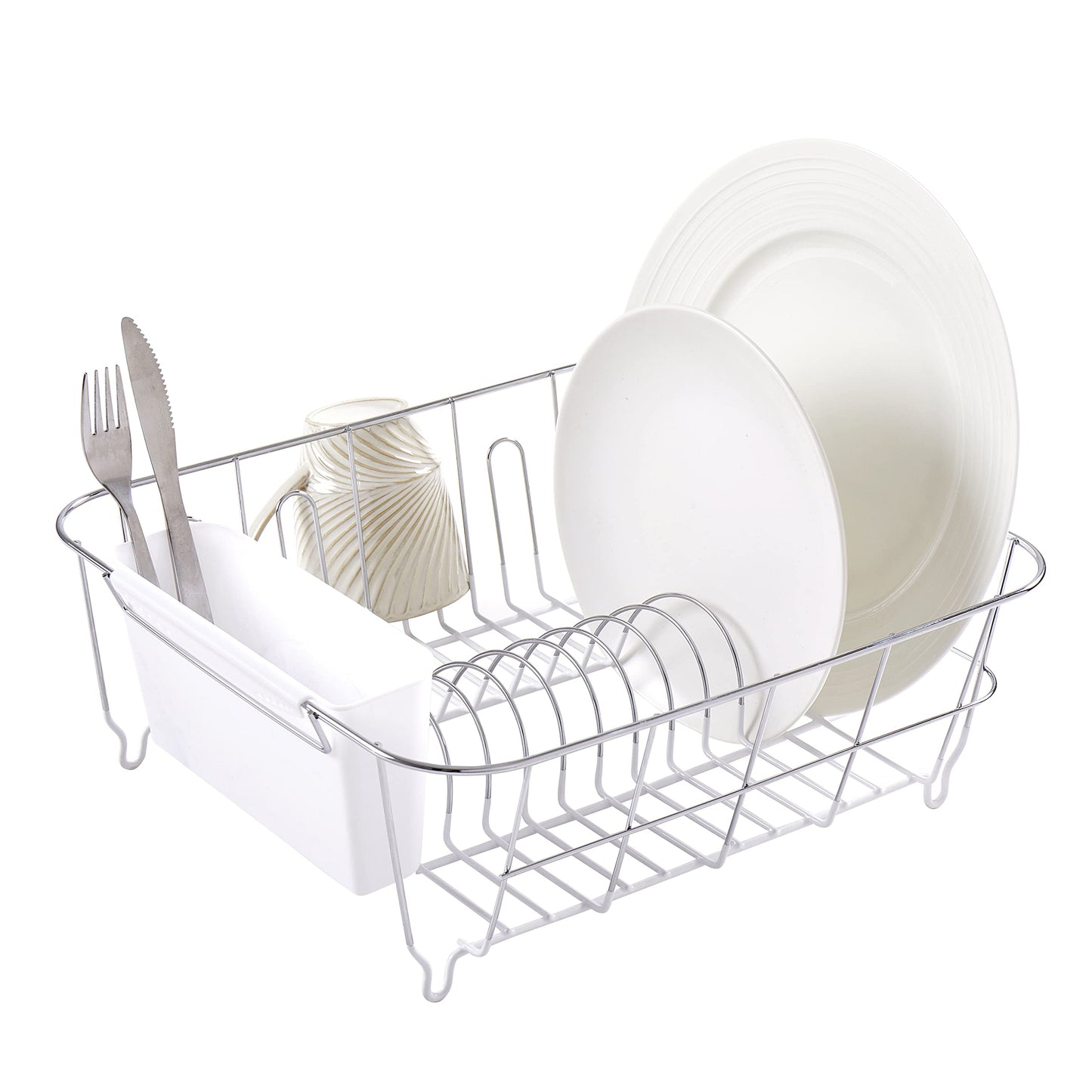 Sweet Home Collection 2 Piece Dish Drying Rack Set Drainer with Utensil Holder Simple Easy to Use Fits in Most Sinks, 14.5" x 13" x 5.25", White (Pack of 12)
