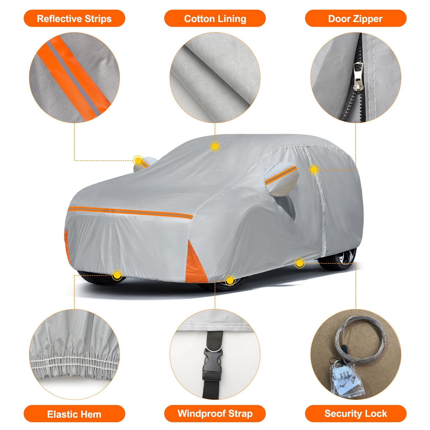 Car Cover for 2007-2026 Chevy Suburban/Cadillac Escalade ESV/GMC Yukon XL, Waterproof Custom-fit All Weather Sun Rain UV Dust Snow Protection Outdoor Car Cover with Door Zipper and Cotton Lining-Grey