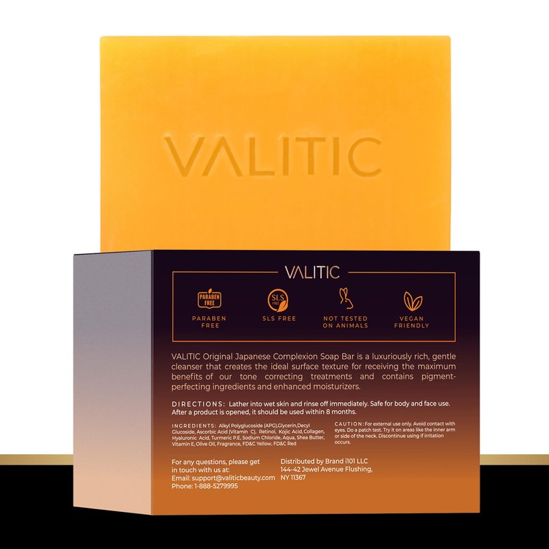 VALITIC Kojic Acid Vitamin C and Retinol Soap Bars with Turmeric for Dark Spot - Original Japanese Complex Infused with Collagen, Hyaluronic Acid, Vitamin E (2 Pack) - With Scrub Bag