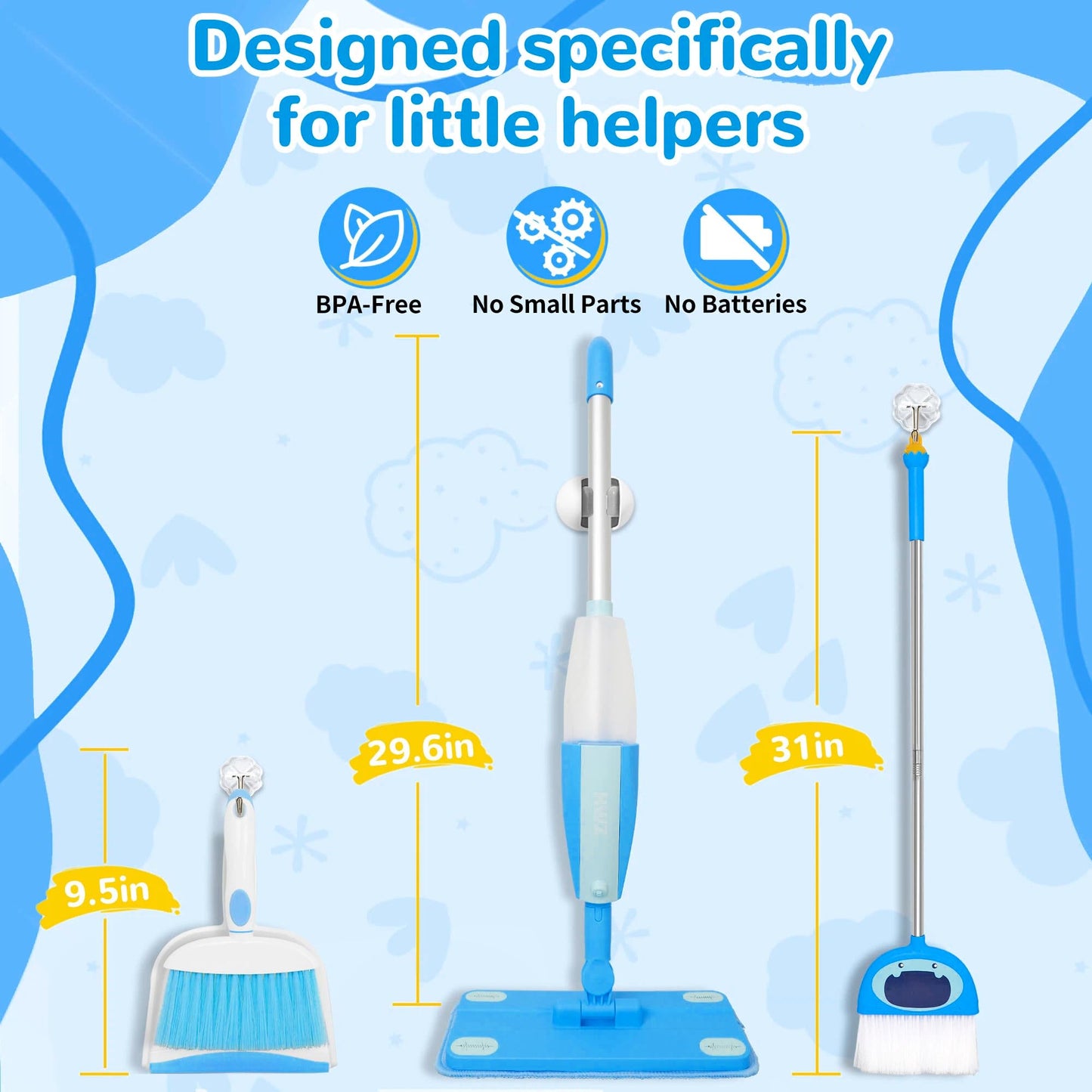 HWZ Kids Cleaning Set, Make Chores Fun! Real Working Toddler Cleaning Toy with Mini Spray Mop & Broom Dustpan Set, Pretend Play Montessori Housekeeping Toys, Ideal Gift for Girls Boys Age 3+