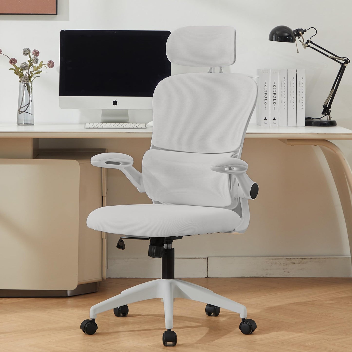 Vigosit Ergonomic Mesh Office Chair, 400 lbs Capacity, High Back Desk Chair with Adjustable Lumbar Support, 3D Headrest, Flip-Up Armrests, and PU Wheels for Long Workdays and Home Office (White)
