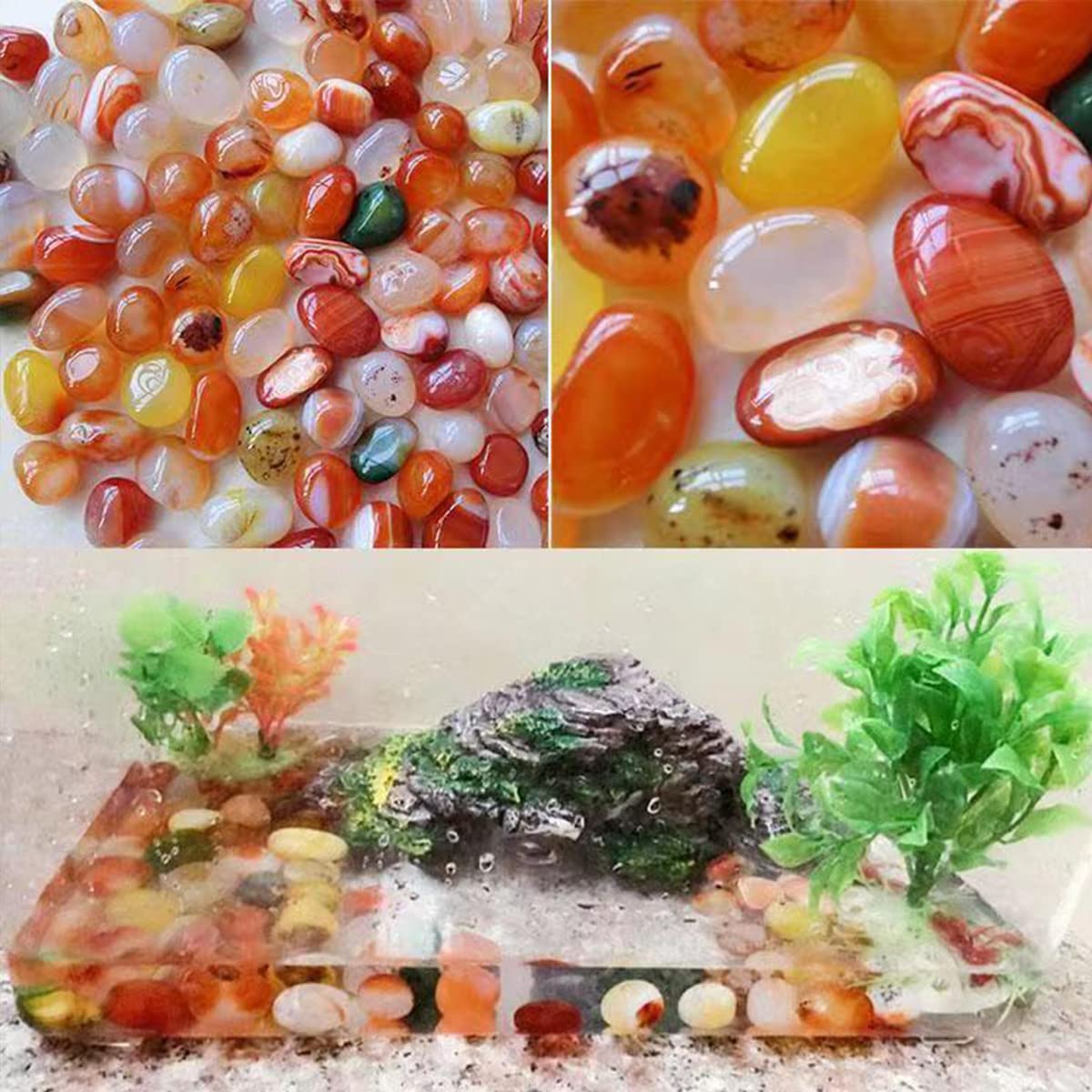 100 Pcs Mixed Agate Stone Tumbled Stones, Natural Bulk Assorted Tumbled Polished Stones Healing Crystal Set, Succulents Bedding, Vase Filler, Landscape Bottom Decoration - Stone Size About 10MM-15 MM
