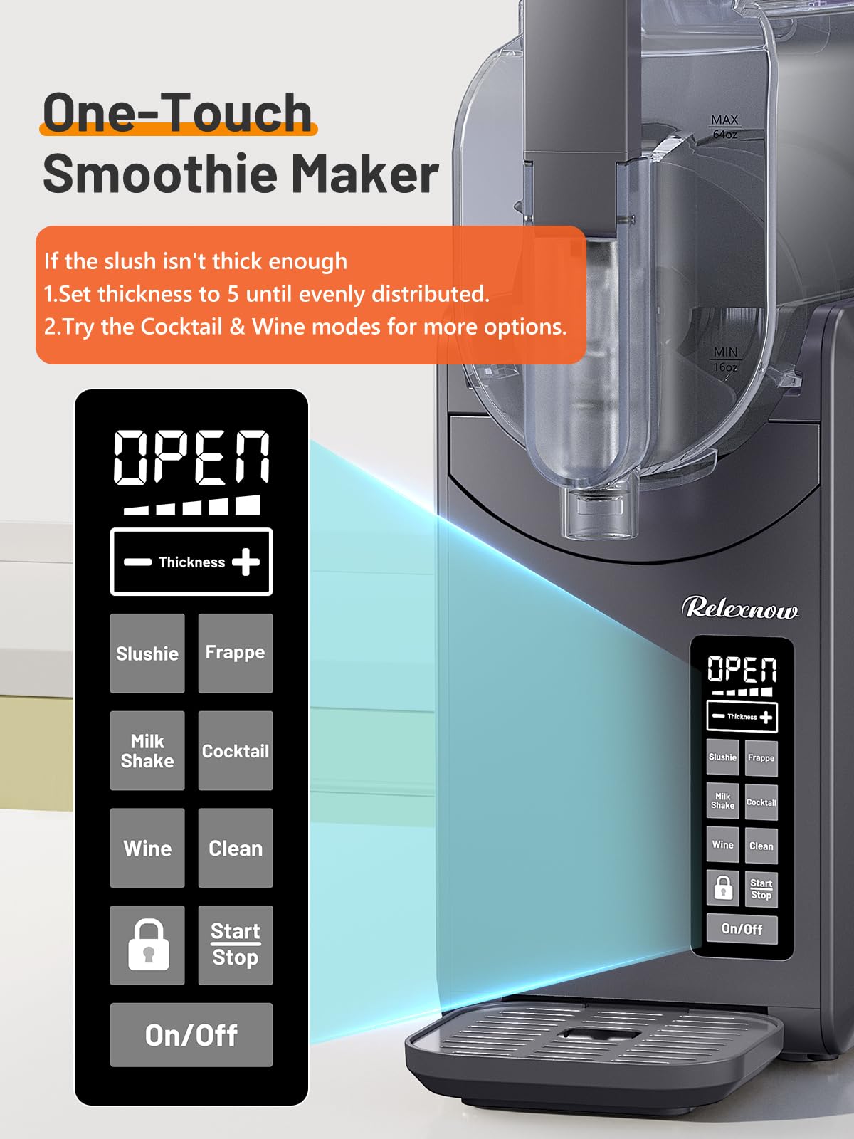 RELEXNOW Slushie Machine No Ice Needed, 88 oz Slushy Machine for Home, Professional 6 in 1 Frozen Drink Maker with Self-Cleaning for Margaritas, Frappés, Milkshake and More