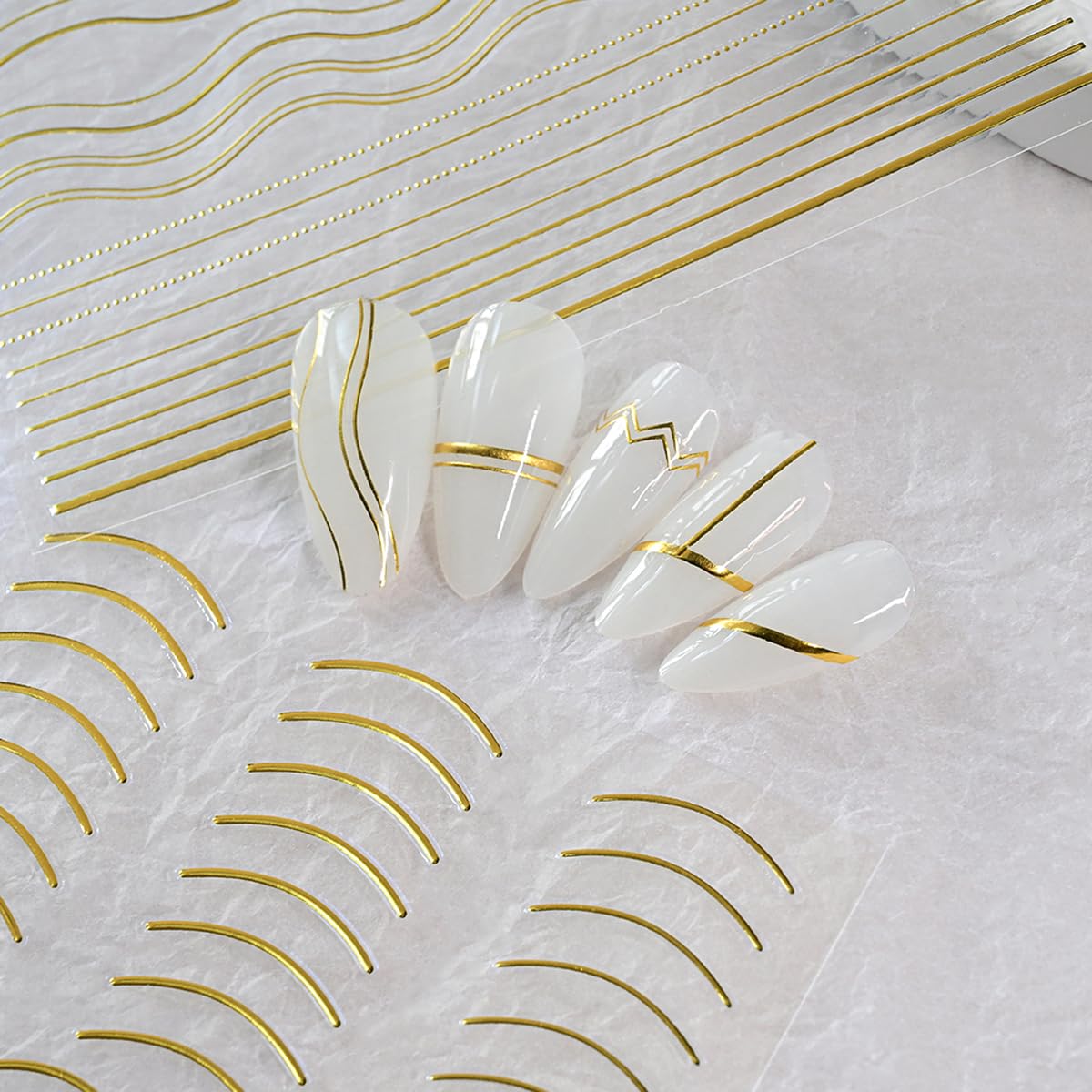 12 Sheets Gold Nail Art Stickers Gold Line Nail Stickers Irregular Nail Decals Self Adhesive Nail Art Supplies for Women Girls DIY Manicure Nail Art Decorations