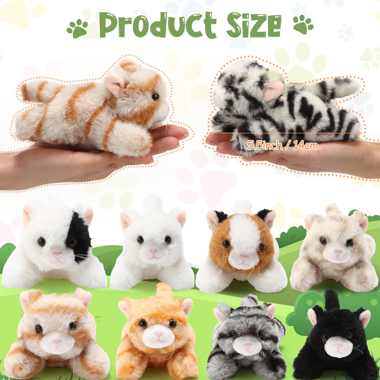 Lenwen 10 Pcs Cat Stuffed Animals Bulk Soft Cuddly Kitten Plush Sets Smitten Kittens Assorted Fluffy Stuffed Cats for Kiddos Birthday Gift Pet Party Favors Halloween Christmas Stuffers(Prone Style)