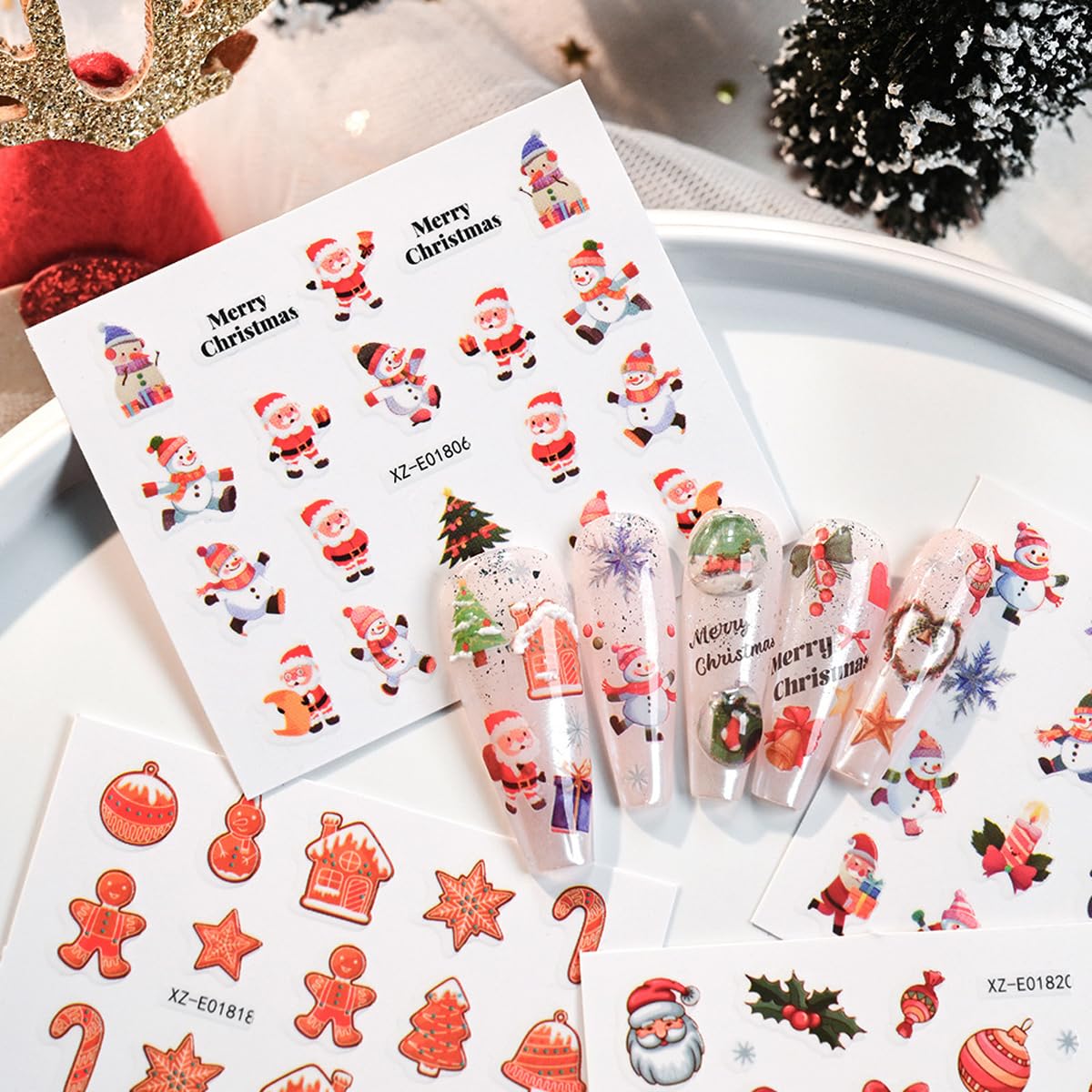 30 Sheets Christmas Nail Stickers Christmas Nail Art Stickers Santa Nail Decals Holly Candy Snowman Self Adhesive Deer Nail Art Supplies for Women Girls DIY Manicure Nail Art Decorations