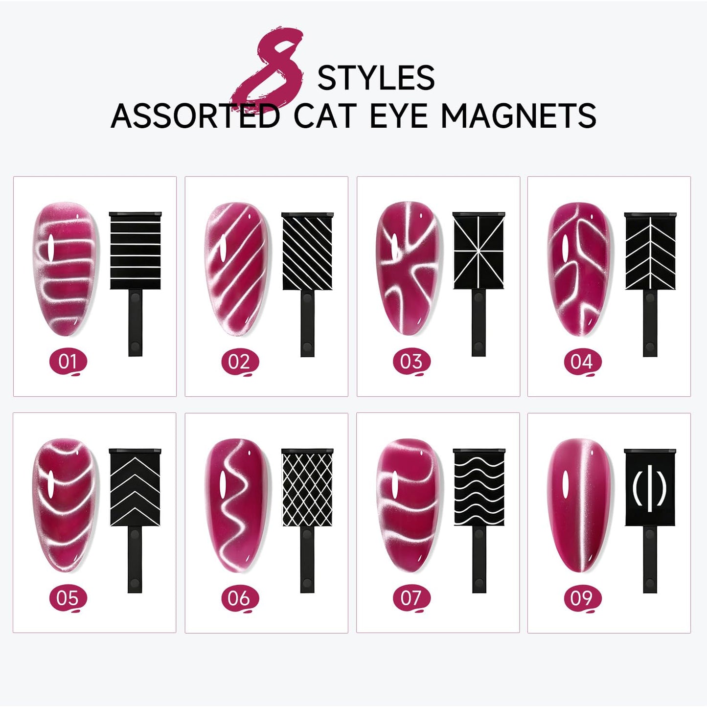 JODSONE Cat Eye Magnet Set for Nails,17PCS CatEye Magnet Tools for Cat Eye Gel Polish,Nail Art Magnet Kit with 3 in 1 Magnetic Pen,Heart French Black Hole Guides for DIY Salon