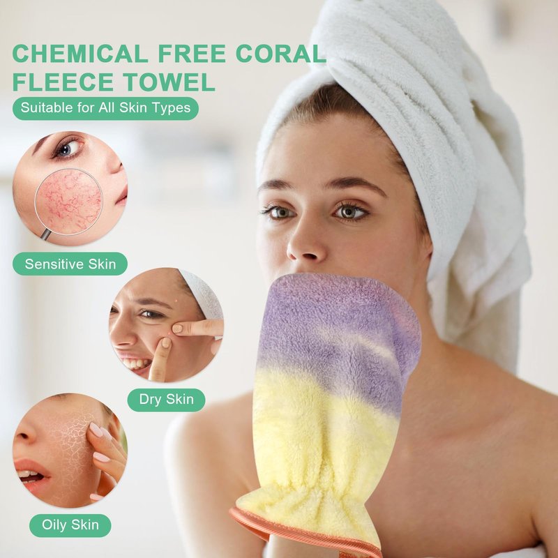 PHOGARY 8 Pack Microfiber Wash Mitts for Face Body, Soft Face Shower Bath Mitts Coral Fleece Washcloths, Reusable Makeup Remover Mitt, European Style Wash Cloth with Hanging Loop, Tie Dye, 7.8X 5.1in