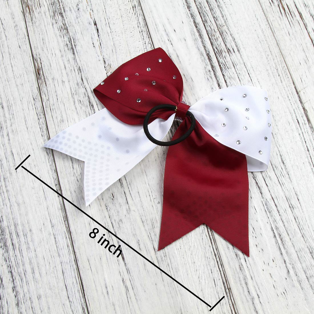 8 Inch 2 Colors Cheerleader Bows Ponytail Holder with Bling Fling Rhinestones Hair Tie Cheerleading Bows 6 Pcs (Orange/Royal Blue)