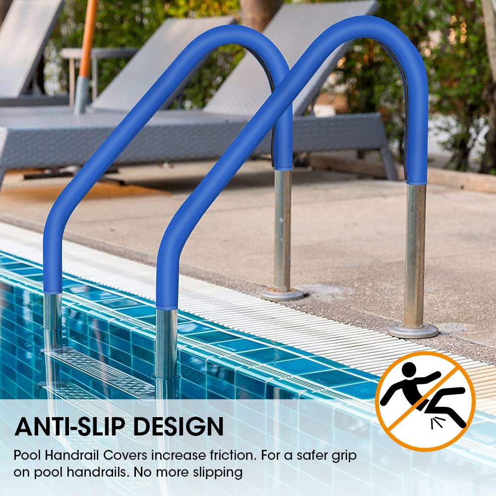 Pool Handrail Cover, 8 Feet Swimming Pool Hand Railing Covers with Zipper Non Slip Anti-Scald Safety Rail Grip Handles Sleeve for Swimming Pools Inground Ladder Hand Rail Grips-Blue
