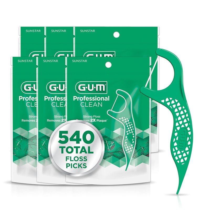 GUM Professional Clean Dental Floss Picks, Extra-Strong Shred-Resistant Flossers with Easy-Grip Handle, Fresh Mint Flavor, 90 Count (Pack of 6) 540Total
