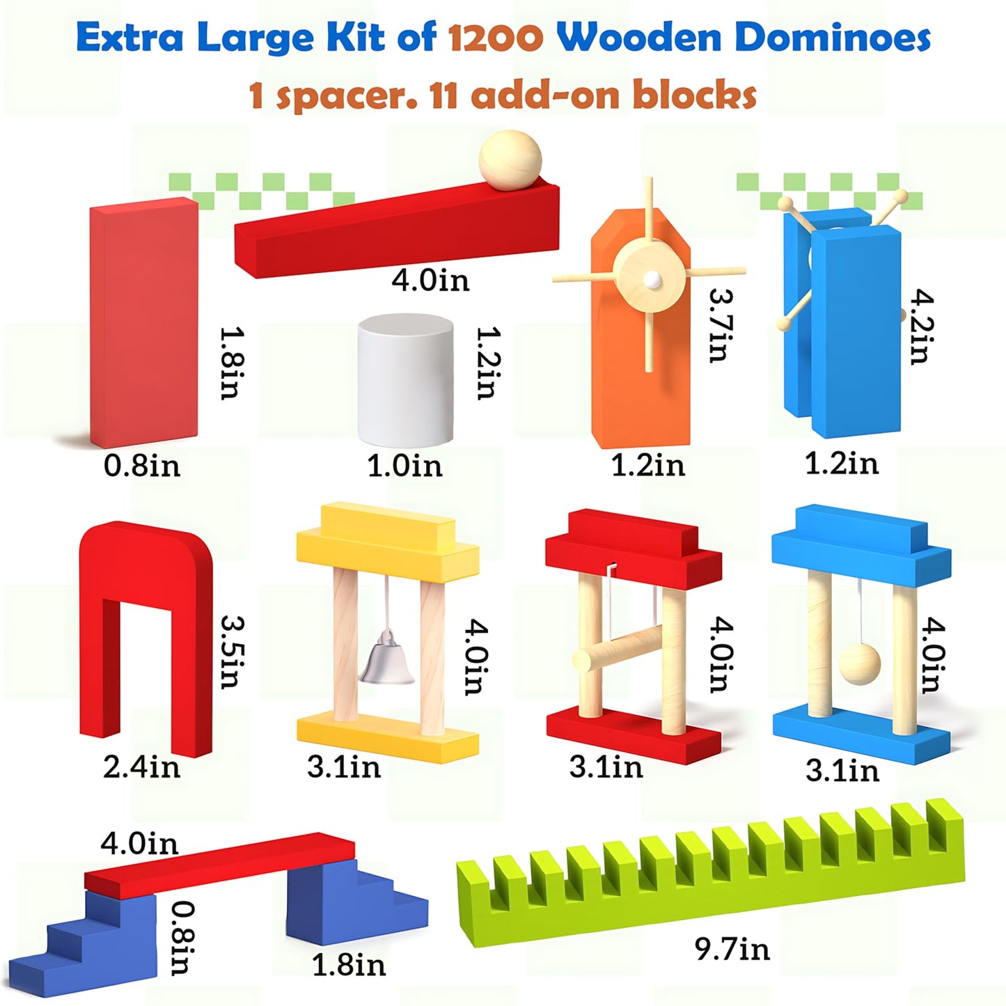 Migargle 1200 PCS Wooden Dominoes Set with 11 Extra Add-on Domino Blocks & Storage Bag - Bulk Dominos Racing Game for Kids | Educational Domino's-Themed Toy